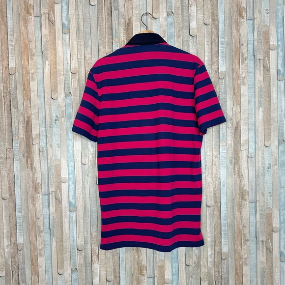 Greyson M Pink & Navy Stripe Pima Cotton Golf Polo Shirt Top Contrast Collar - Picture 6 of 8